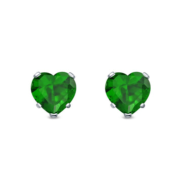 Heart Stud Earrings Simulated Green Emerald CZ 925 Sterling Silver (4mm-8mm)